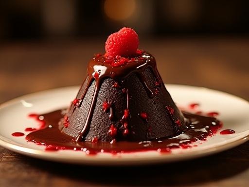 Dessert a forma di vulcano con cioccolato fuso